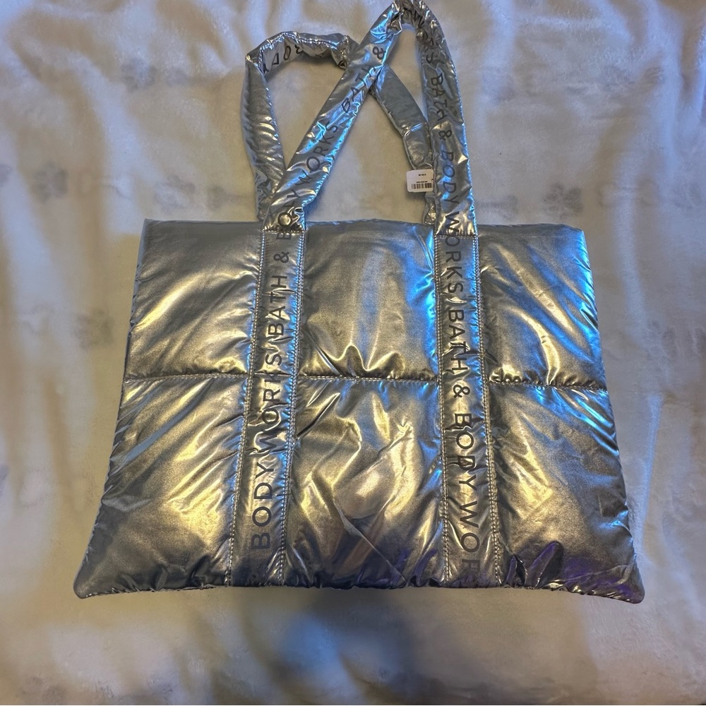 Silver Body Bath & Body Works tote bag with logo #totebag